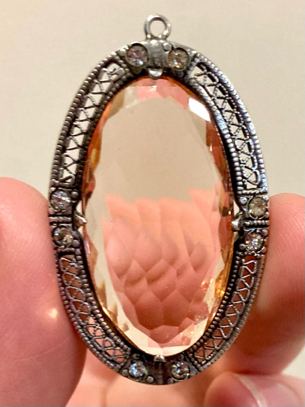 Vintage Sterling Silver Pendant w/ Faceted Glass Stone & Filigree Detail - Picture 10 of 13